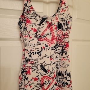 Almost Famous, Graffiti Style Dress with Cut Out, Size Small